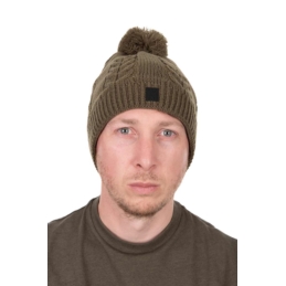 Fox Czapka Zimowa Khaki Knitted Bobble Hat
