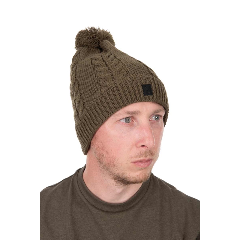 Fox Czapka Zimowa Khaki Knitted Bobble Hat